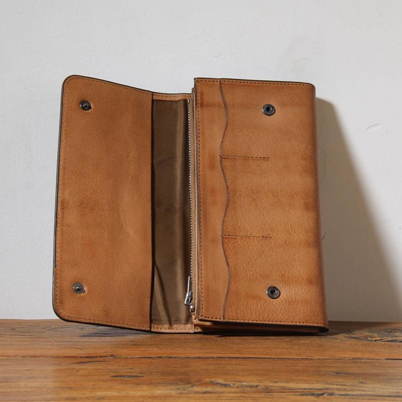 Handmade Genuine Leather Mens Cool Long Leather Wallet Phone Wallet Clutch Wallet for Men
