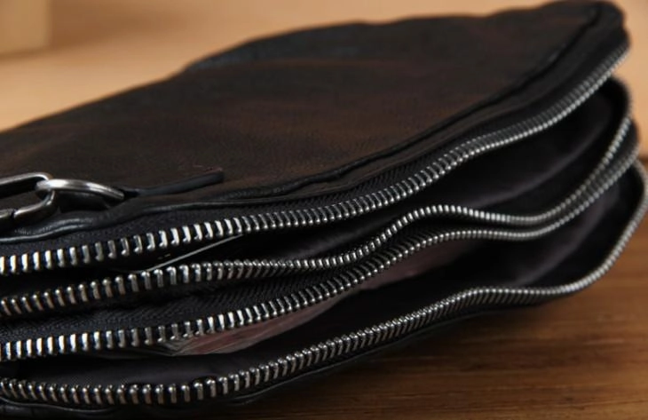Handmade Genuine Leather Mens Cool Long Leather Wallet Zipper Clutch Wristlet Wallet for Men
