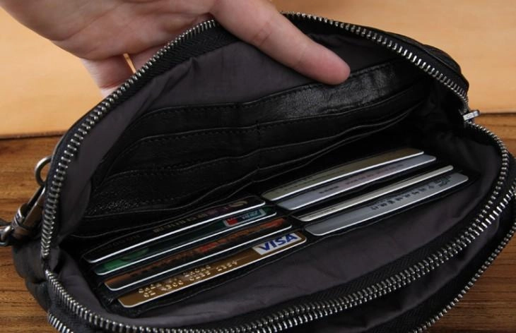 Handmade Genuine Leather Mens Cool Long Leather Wallet Zipper Clutch Wristlet Wallet for Men