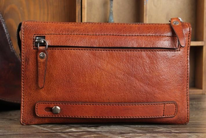 Handmade Genuine Leather Mens Cool Long Wallet Wristlet Bifold Clutch Wallet for Men