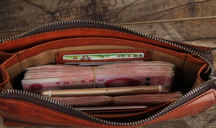 Handmade Genuine Leather Mens Cool Long Wallet Wristlet Bifold Clutch Wallet for Men