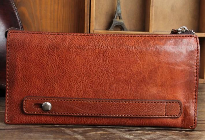 Handmade Genuine Leather Mens Cool Long Wallet Wristlet Bifold Clutch Wallet for Men