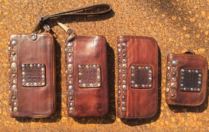 Handmade Genuine Rock Punk Leather Mens Cool Long Wallet Wristlet Bifold Clutch Wallet for Men