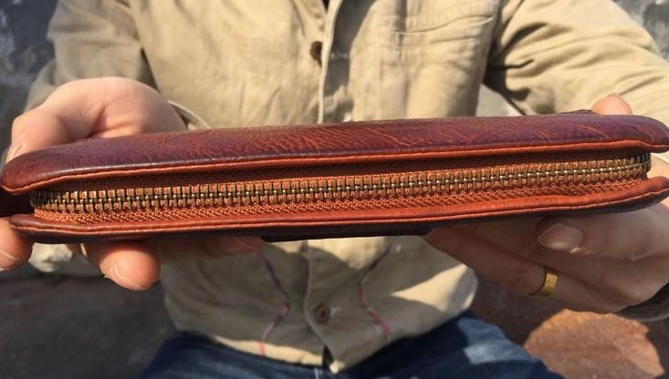 Handmade Genuine Rock Punk Leather Mens Cool Long Wallet Wristlet Bifold Clutch Wallet for Men