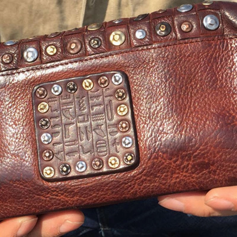 Handmade Genuine Rock Punk Leather Mens Cool Long Wallet Wristlet Bifold Clutch Wallet for Men