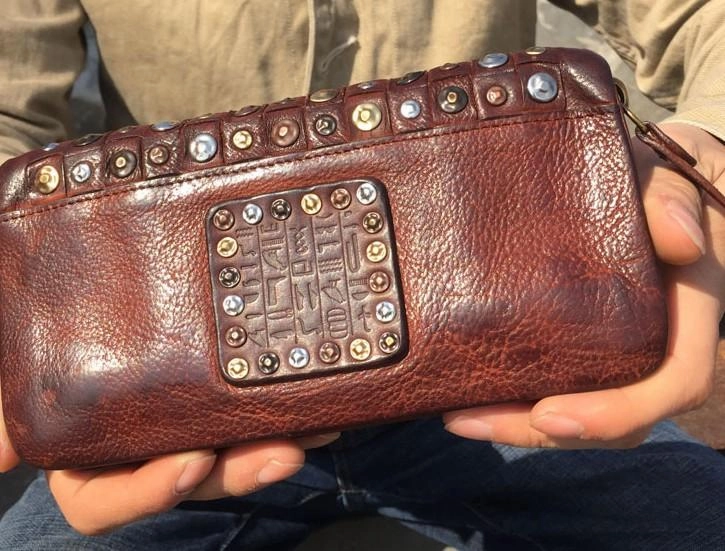 Handmade Genuine Rock Punk Leather Mens Cool Long Wallet Wristlet Bifold Clutch Wallet for Men