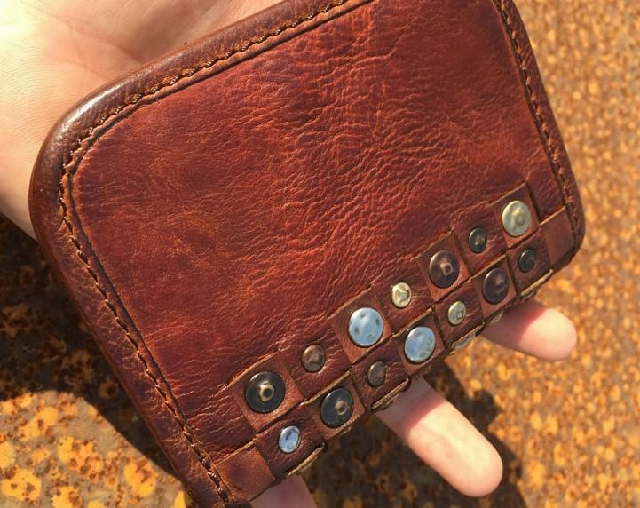Handmade Genuine Rock Punk Leather Mens Cool Long Wallet Wristlet Bifold Clutch Wallet for Men
