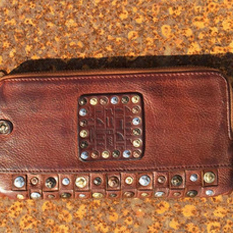 Handmade Genuine Rock Punk Leather Mens Cool Long Wallet Wristlet Bifold Clutch Wallet for Men