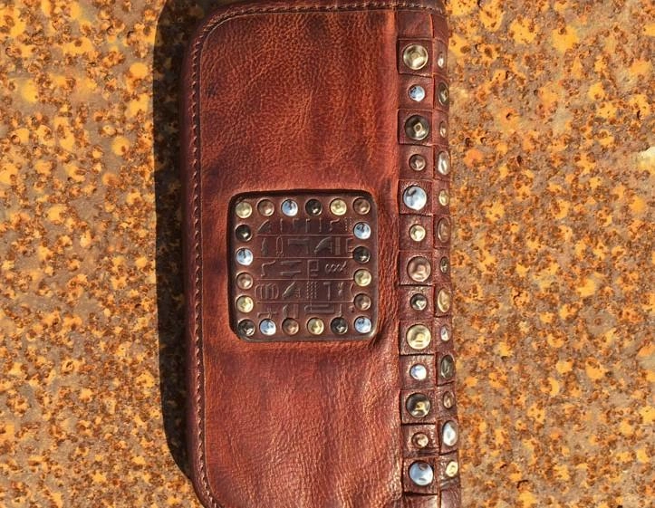 Handmade Genuine Rock Punk Leather Mens Cool Long Wallet Wristlet Bifold Clutch Wallet for Men