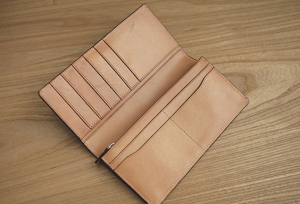 Handmade knit vintage leather clutch bag long wallet multi ID card holders slots for men