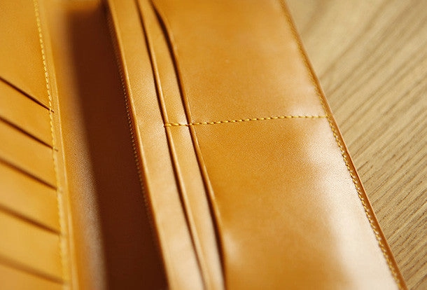 Handmade knit vintage leather clutch bag long wallet multi ID card holders slots for men