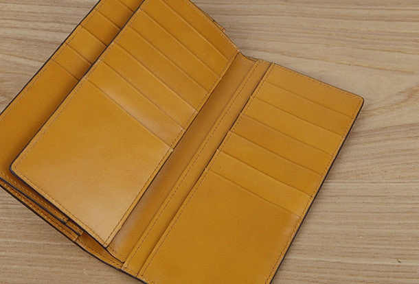 Handmade knit vintage leather clutch bag long wallet multi ID card holders slots for men
