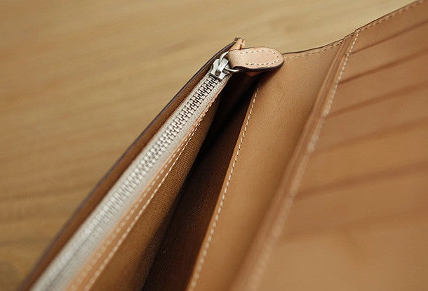 Handmade knit vintage leather clutch bag long wallet multi ID card holders slots for men