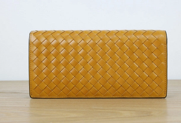 Handmade knit vintage leather clutch bag long wallet multi ID card holders slots for men