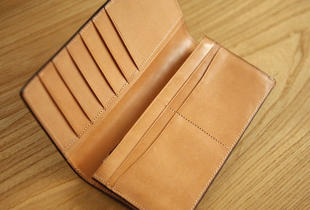 Handmade knit vintage leather clutch bag long wallet multi ID card holders slots for men