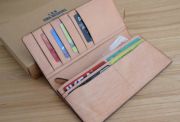 Handmade knit vintage leather clutch bag long wallet multi ID card holders slots for men