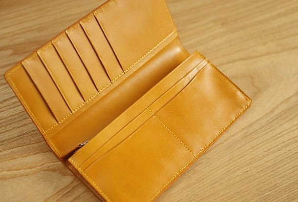 Handmade knit vintage leather clutch bag long wallet multi ID card holders slots for men