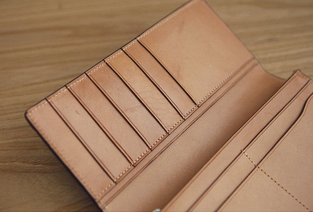 Handmade knit vintage leather clutch bag long wallet multi ID card holders slots for men
