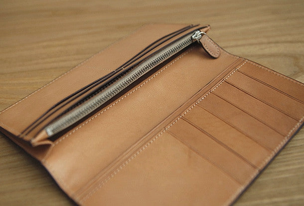 Handmade knit vintage leather clutch bag long wallet multi ID card holders slots for men