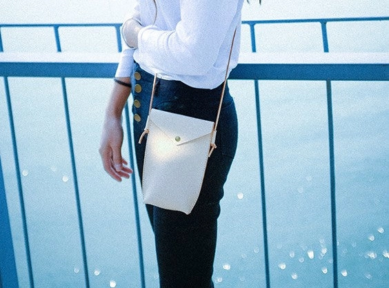 Handmade Leather Beige Womens Small Phone Crossbody Purse Shoulder Bag for Women