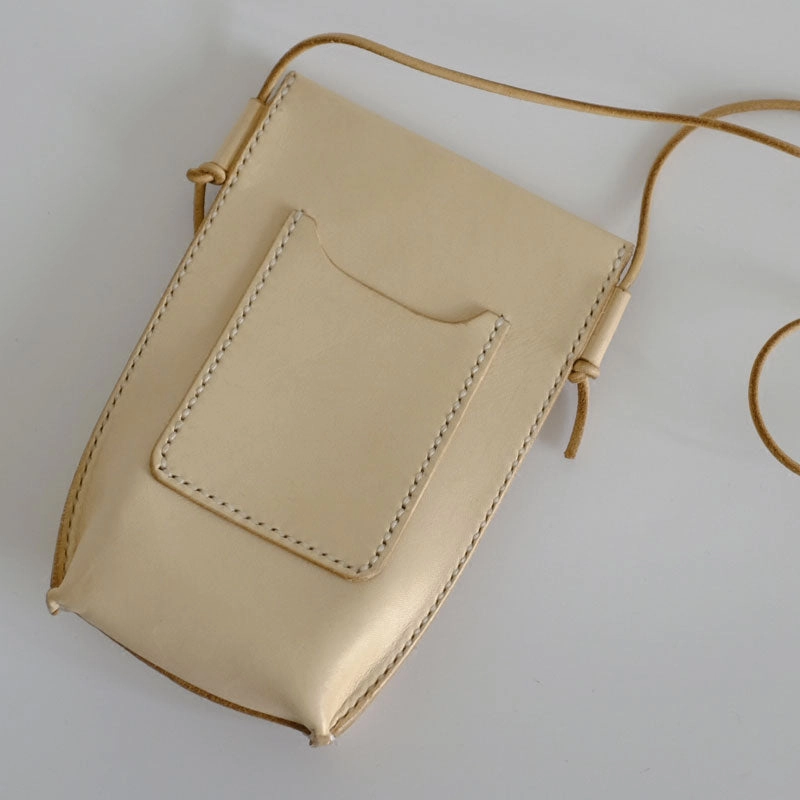 Handmade Leather Beige Womens Small Phone Crossbody Purse Shoulder Bag for Women
