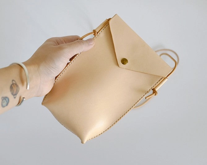 Handmade Leather Beige Womens Small Phone Crossbody Purse Shoulder Bag for Women