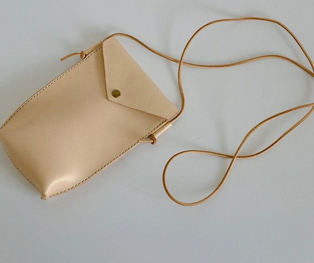 Handmade Leather Beige Womens Small Phone Crossbody Purse Shoulder Bag for Women