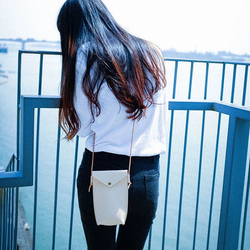 Handmade Leather Beige Womens Small Phone Crossbody Purse Shoulder Bag for Women