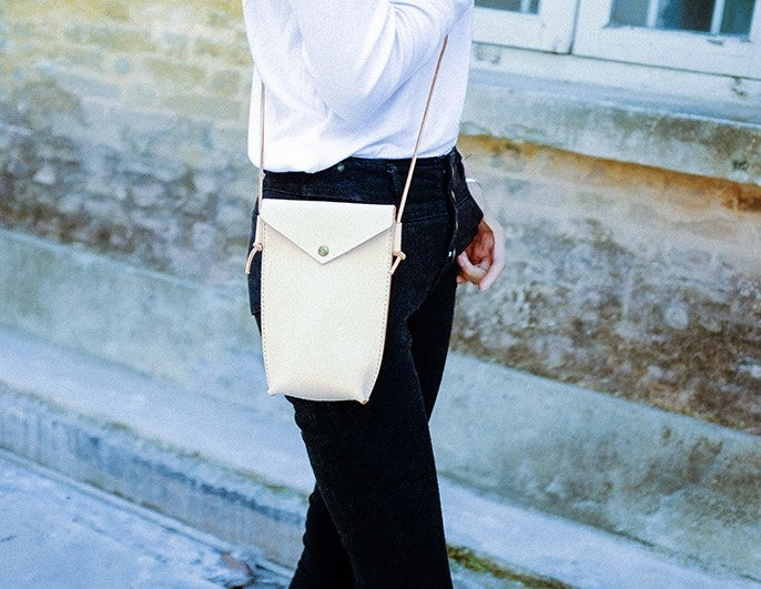 Handmade Leather Beige Womens Small Phone Crossbody Purse Shoulder Bag for Women
