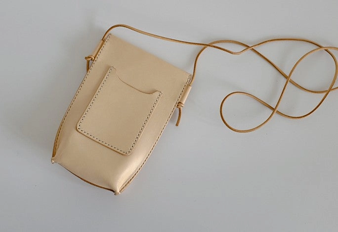 Handmade Leather Beige Womens Small Phone Crossbody Purse Shoulder Bag for Women
