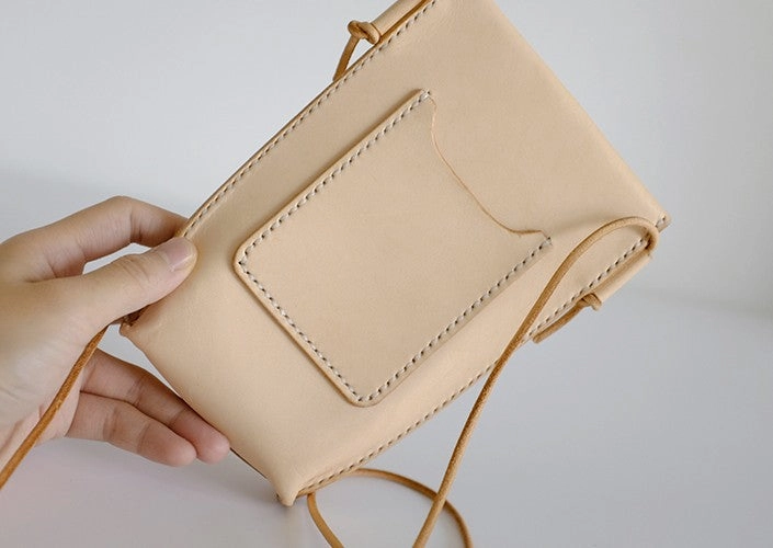 Handmade Leather Beige Womens Small Phone Crossbody Purse Shoulder Bag for Women