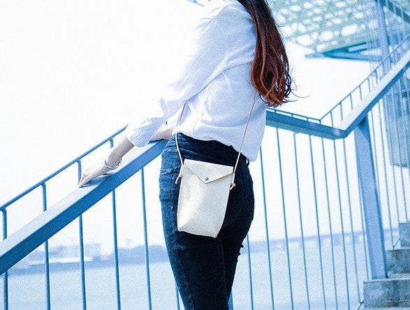 Handmade Leather Beige Womens Small Phone Crossbody Purse Shoulder Bag for Women