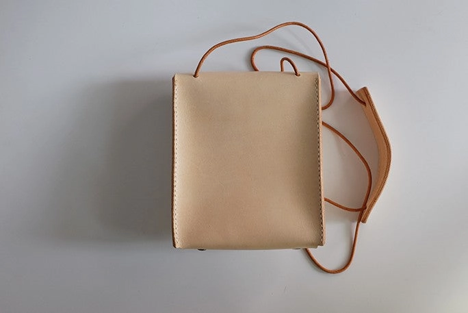 Handmade Leather Beige Womens Small Phone Crossbody Purse Shoulder Bags for Women