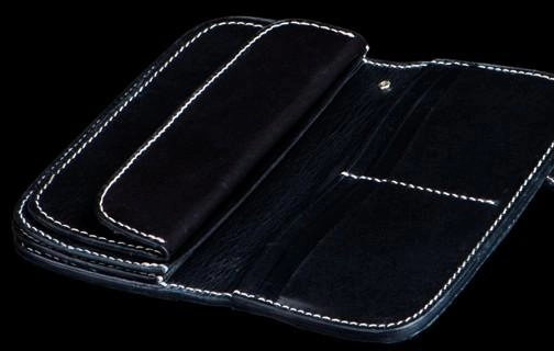 Handmade Leather Black Mens Chain Biker Wallets Cool Leather Wallet Long Clutch Wallets for Men