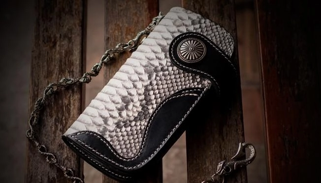 Handmade Leather Black Mens Chain Biker Wallets Cool Leather Wallet Long Clutch Wallets for Men