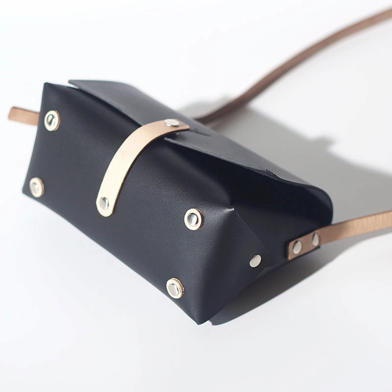 Handmade Leather Black Womens Small Cute Shoulder Purse Crossbody Bag for Women