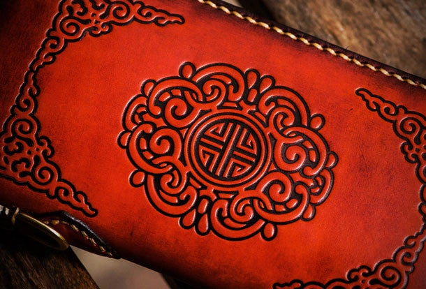 Handmade leather brown biker wallet clutch zip long wallet leather men phone