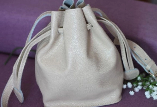 Handmade Leather bucket bag shoulder bag blue purple for women leather crossbody bag