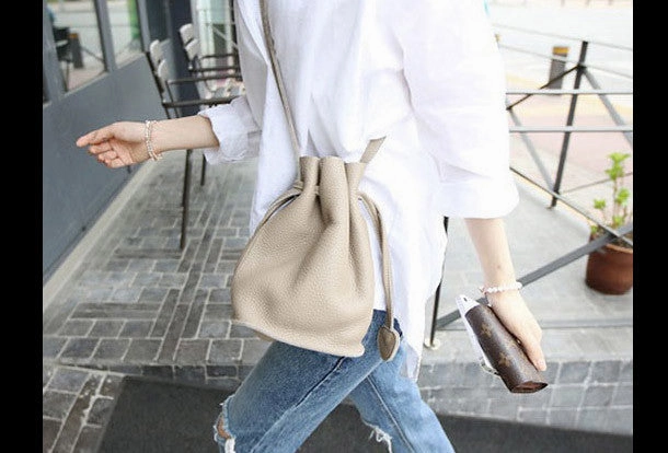 Handmade Leather bucket bag shoulder bag blue purple for women leather crossbody bag