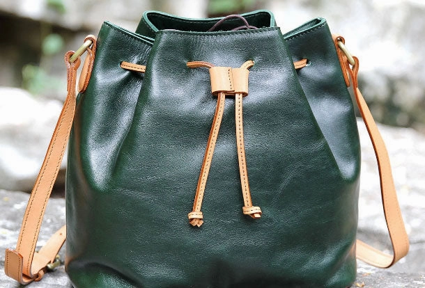 Handmade leather bucket purse crossbody bag purse shoulder bag for women