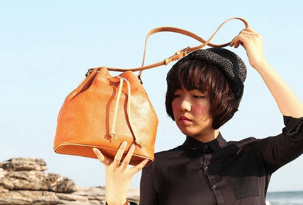 Handmade leather bucket purse crossbody bag purse shoulder bag for women