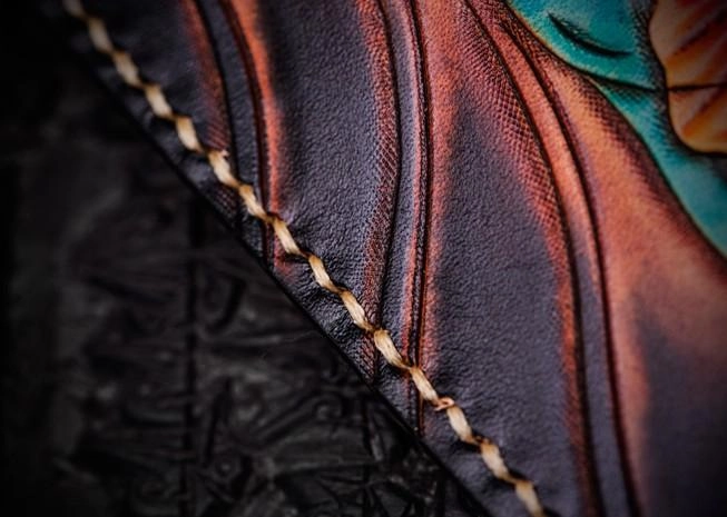 Handmade Leather Carp Tooled Wristlet Bag iPad Bag Mens Cool Leather Wallet Long Clutch for Men