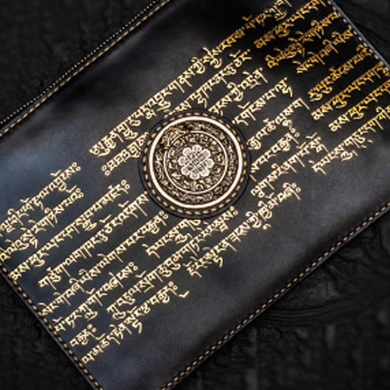 Handmade Leather Carp Tooled Wristlet Bag iPad Bag Mens Cool Leather Wallet Long Clutch for Men