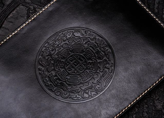 Handmade Leather Carp Tooled Wristlet Bag Mens Cool Leather Wallet Long Clutch for Men