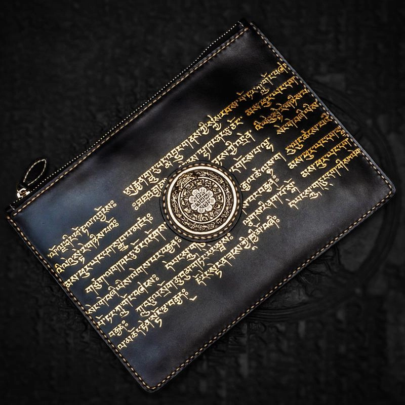 Handmade Leather Carp Tooled Wristlet Bag Mens Cool Leather Wallet Long Clutch for Men