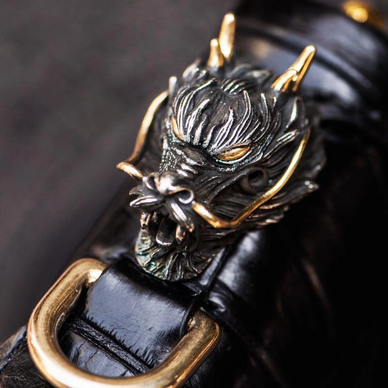 Handmade Leather Chinese Dragon Mens Chain Biker Wallet Cool Leather Wallet Long Clutch Wallets for Men