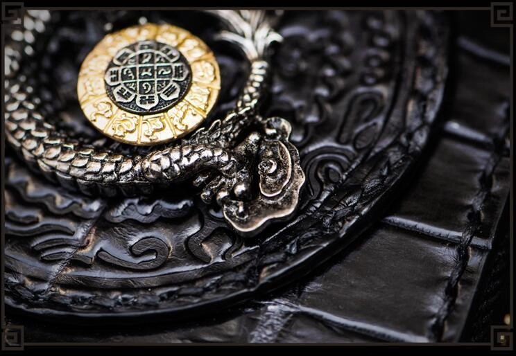 Handmade Leather Chinese Dragon Mens Chain Biker Wallet Cool Leather Wallet Long Clutch Wallets for Men