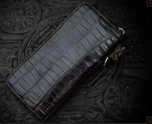 Handmade Leather Chinese Dragon Mens Chain Biker Wallet Cool Leather Wallet Long Clutch Wallets for Men
