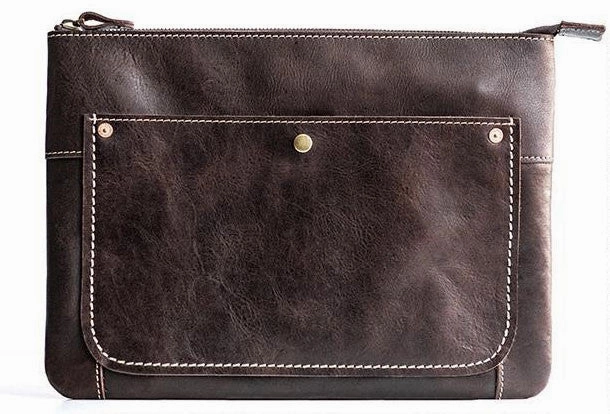 Handmade leather clutch bag wallet leather ipad case men Black long wallet