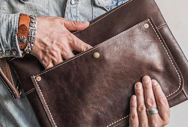 Handmade leather clutch bag wallet leather ipad case men Black long wallet